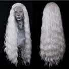 Peruca frontal de renda sintética ELESTY, cabelo branco longo e ondulado, 60 cm
