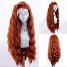 Peruca frontal de renda sintética ELESTY Copper Red Loose Wavy 60cm