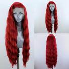 Peruca frontal de renda sintética ELESTY Long Curly Red 60cm