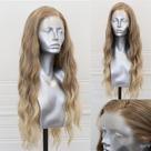 Peruca frontal de renda sintética ELESTY Ombre Blonde 60 cm de comprimento Peruca frontal de renda sintética ELESTY Ombre Blonde 60 cm de comprimento