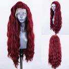 Peruca frontal de renda sintética ELESTY Wine Red Long Wavy 24 polegadas Peruca frontal de renda sintética ELESTY Wine Red Long Wavy 24 polegadas