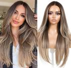Peruca frontal de renda sintética ENCOUNTERU Wear and Go 26" marrom