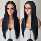 Peruca frontal de renda sintética FABÉLLE Blue Highlight 66 cm de comprimento Peruca frontal de renda sintética FABÉLLE Blue Highlight 66 cm de comprimento