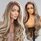 Peruca frontal de renda sintética KOME Ash Blonde para mulheres de 70 cm