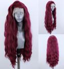 Peruca frontal de renda sintética WXHWCX Wine Red Loose Wave 22 polegadas