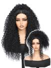 Peruca frontal de renda sintética YKHJH Black Curly 66cm com cabelo de bebê