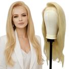 Peruca full lace humana loira claro lisa ondulada 65cm silk