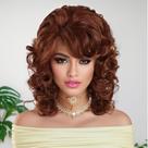 Peruca GNIMEGIL na altura dos ombros, ruiva, encaracolada com franja para mulheres