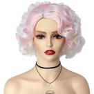 Peruca GNIMEGIL rosa pálido, cabelo curto encaracolado, branca, ombre, feminina