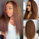 Peruca HC Chocolate Brown Kinky Straight Human Hair 22"