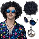 Peruca Hippie Afro Retrô colar e óculos festa anos 50 60 70
