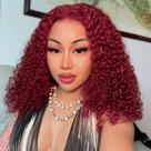 Peruca HIRIREMY 99J Burgundy Deep Wave BOB Lace Front Human Hair