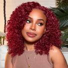 Peruca HIRIREMY Burgundy Deep Wave BOB 30 cm de cabelo humano com renda frontal