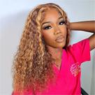 Peruca HIRIREMY Curly Bob 40cm Cabelo humano Deep Wave Honey Blonde