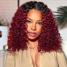 Peruca HIRIREMY Ombre 1B/99J Burgundy Deep Wave BOB Lace Front