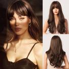 Peruca Honygebia Castanho Escuro Longo Ondulado Moreno Cabelo Sintético Peruca Honygebia Castanho Escuro Longo Ondulado Moreno Cabelo Sintético