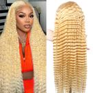 Peruca HUANGCAI 32" Loiro Deep Wave 200% Densidade HD Lace