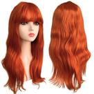 Peruca Humana Ruiva Laranja Com Franja Lisa Ondulada 50cm
