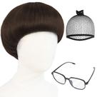 Peruca IMEYLE Brown Short Bowl Cut Sintética com Boné e Óculos