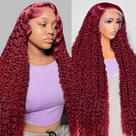 Peruca Jilho 30" Borgonha 13x6 Deep Wave de Cabelo Humano