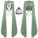 Peruca JoneTing Long Verde Claro com Rabos de Cavalo Duplos Cosplay