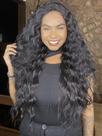 Peruca Lace Front HD Fibra Premium Ondulada Deep Crimp Curl Preto 1b - 70 cm