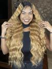 Peruca Lace Front HD Fibra Premium Ondulada Deep Waver 003 Loiro Dourado - 70 cm