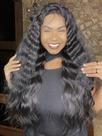 Peruca Lace Front HD Fibra Premium Ondulada Deep Waver 003 Preto 1B - 70 cm