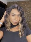 Peruca Lace Front HD Fibra Premium Tidal Deep Waver Mechas - 35 cm