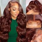 Peruca Lace Front Royal Lady Castanho Avermelhado Ondulado 28''