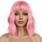 Peruca LANCAINI Pastel Bob com franja solta, ondulada, sintética, rosa