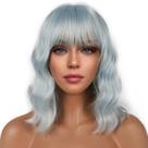 Peruca LANCAINI Short Bob com franja solta, ondulada, azul sintético