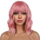 Peruca LANCAINI Short Bob com franja solta, ondulada, sintética, rosa