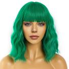 Peruca LANCAINI Short Bob com franja solta, verde ondulada, sintética