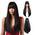 Peruca Lisa Com Franja 60cm Orgânica Igual Cabelo Humano Preta