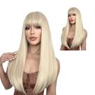 Peruca Lisa Loiro Claríssimo Com Franja 65cm Orgânica Premium