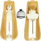 Peruca loira de rabo de cavalo Joneting+ boné de cabeloPeruca longa loira reta com rabo de cavalo Cabelo loiro comprido de cosplay para festa de cosplay Perucas amarelas lisas naturais para mulheres, festa de Natal de Halloween