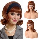 Peruca LONAI Retro Brown, anos 50, 60 e 70, com franja, cabelo sintético