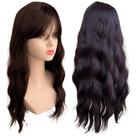 Peruca longa ondulada com franja wig fibra premium 65cm