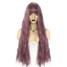Peruca longa ondulada de 30 cm com franja, roxo escuro, cabelo sintético Peruca longa ondulada de 30 cm com franja, roxo escuro, cabelo sintético