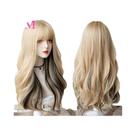 Peruca Longa Ondulada Ombre Dourada Rosa, Peruca Cosplay Resistente Ao Calor, Franja Natural