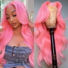 Peruca Loyom Pink Lace Front 100% cabelo humano Body Wave 22cm