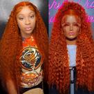 Peruca LRV Ginger Deep Wave 28" Cabelo humano 13x4 HD Lace 180%