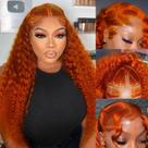 Peruca LRV Ginger Deep Wave, 30 polegadas, renda frontal, cabelo humano