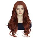 Peruca marrom escuro, comprida, ondulada, cabelo sintético de 26 polegadas, renda frontal
