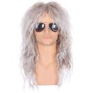 Peruca masculina morvally, estilo anos 80, longa, encaracolada, prateada, gradiente