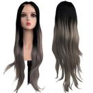 Peruca Mini Lace ao Meio Futura Ombre Platinada Preta Cinza
