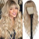 Peruca MINSEEYOO Blonde sintética resistente ao calor 66 cm com franja