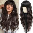 Peruca MINSEEYOO Brown Wavy 66 cm com franja resistente ao calor