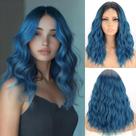 Peruca MISSQUEEN Ombre azul escuro com renda ondulada 18 cm sintética